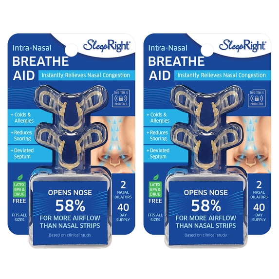 SleepRight Intra-Nasal Breathe Aids Breathing Aids for Sleep Nasal Dilator Snore Reducer - 2 Pack (4 Count)