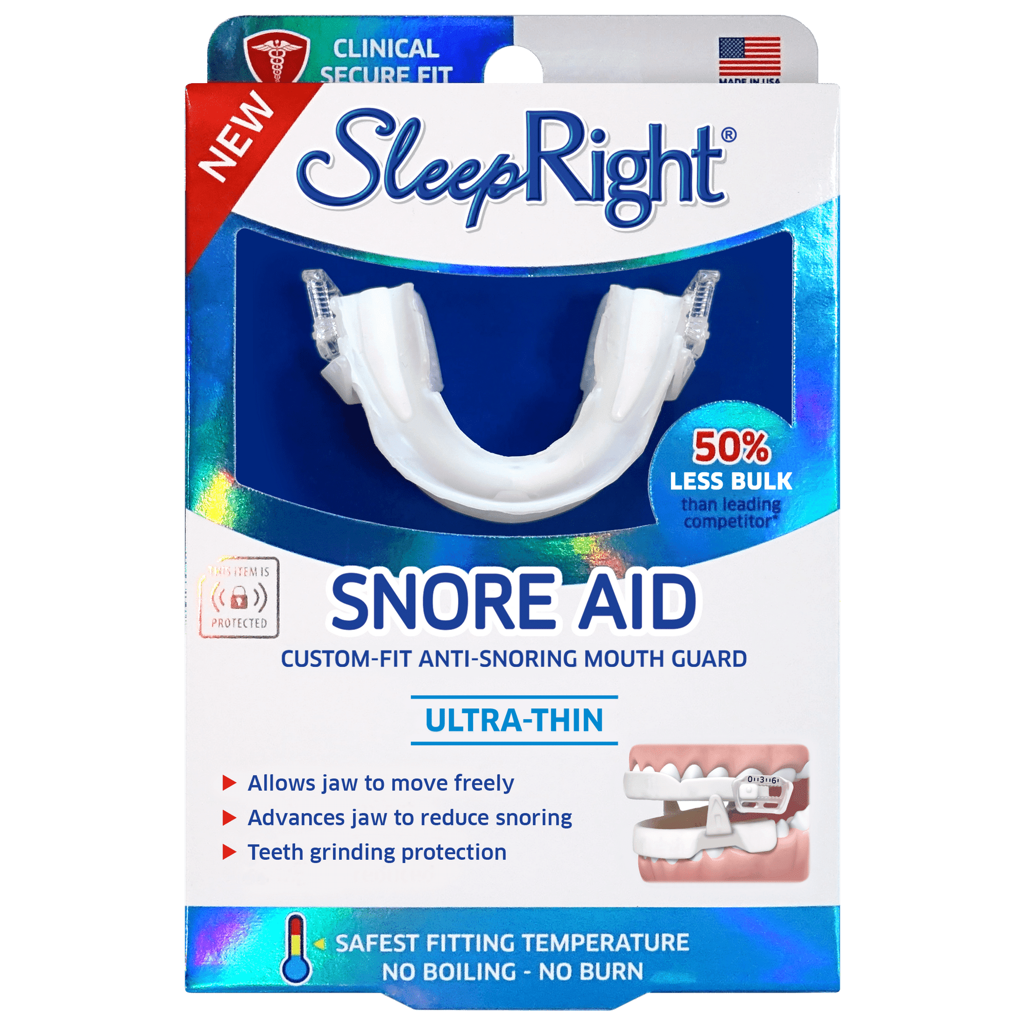 SleepRight Snore Aid Mouthguard, FDA-Approved for Snoring, Includes Top & Bottom Trays & Case, 1 Count
