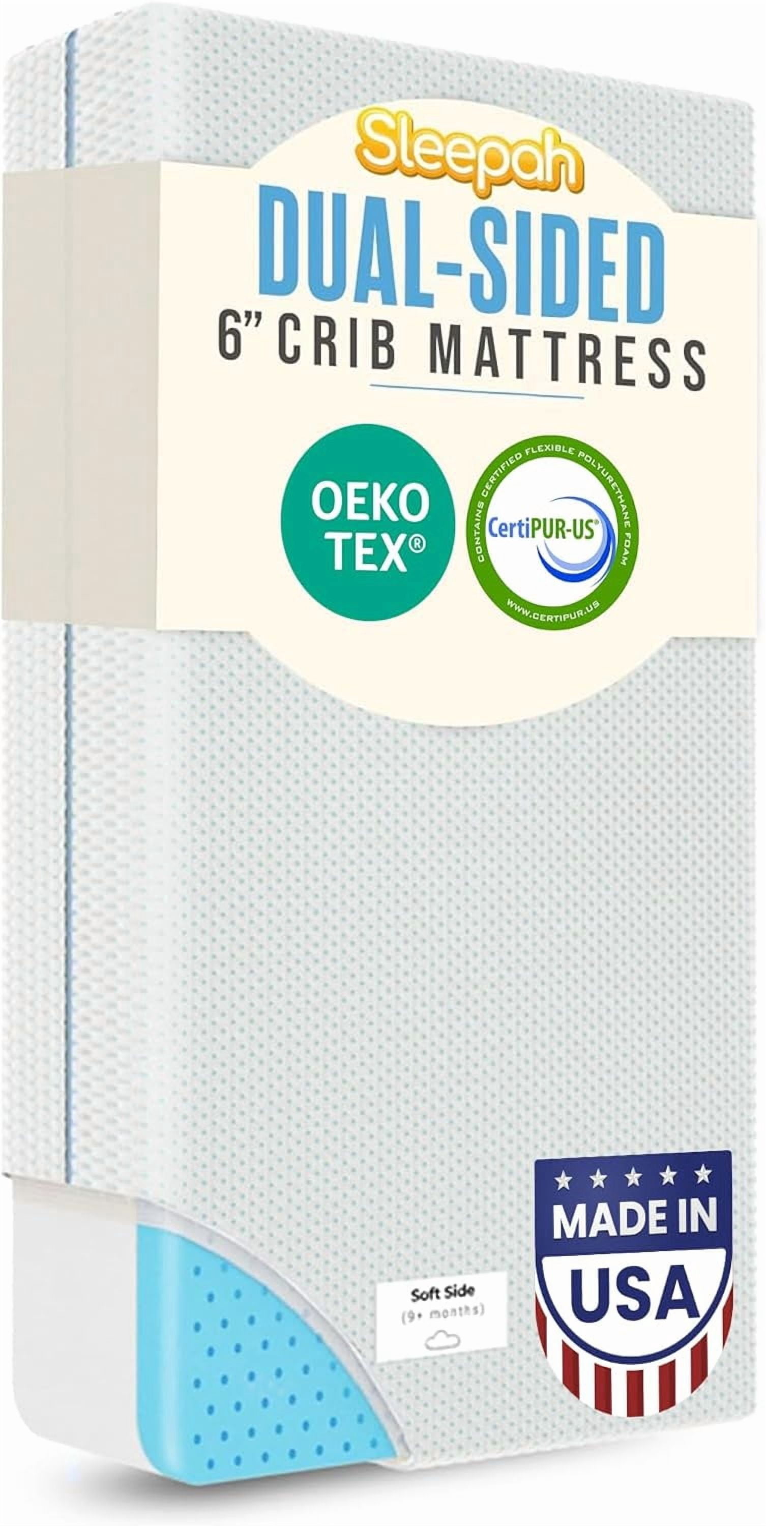 6” Crib and Toddler Bed Mattress – Made in USA – CertiPUR OEKO-TEX Certified – Breathable Waterproof Washable Removable Soft Cover – Dual Sided Firm for Babies and Plush for Toddlers Blue
