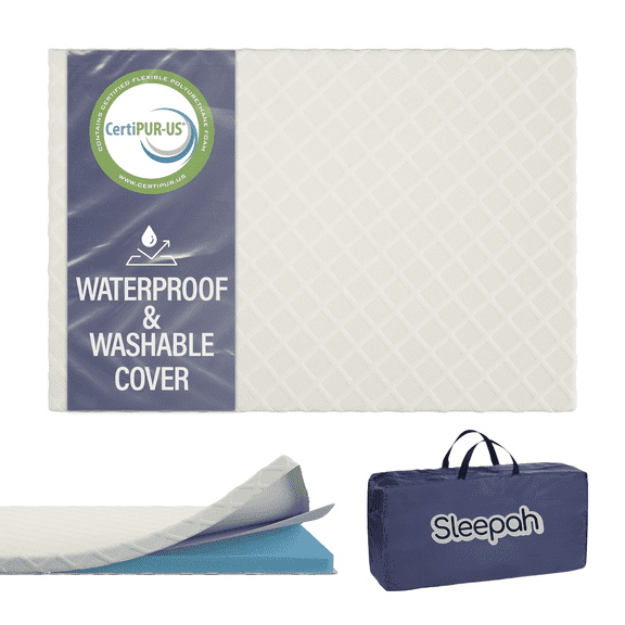 Sleepah Pack and Play Mattress Foam Pad 38 x 26 x 1 for Playpen, Portable Playyard Mattress - Soft Waterproof Washable & Removable Cover Breathable Mattress Topper