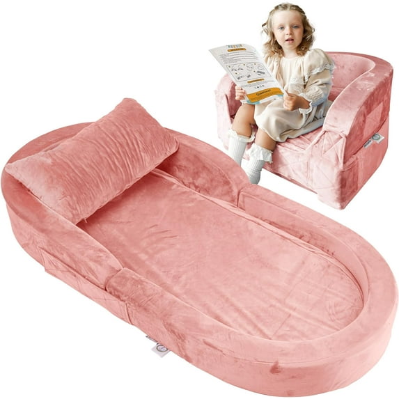 Sleepah Toddler Travel Bed & Chair - Foam Raised Safety Bumpers - Foldable Portable Travel Cot (Pink)