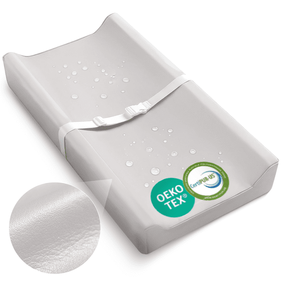 Waterproof Diaper Changing Pad by Sleepah – Vegan Leather – Wipeable Foam Changing Pad for Dresser or Table with Removable, Machine-Washable Cover – Standard Size Diaper Changing Pad – Grey