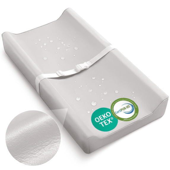 Waterproof Diaper Changing Pad by Sleepah – Vegan Leather – Wipeable Foam Changing Pad for Dresser or Table with Removable, Machine-Washable Cover – Standard Size Diaper Changing Pad – Grey