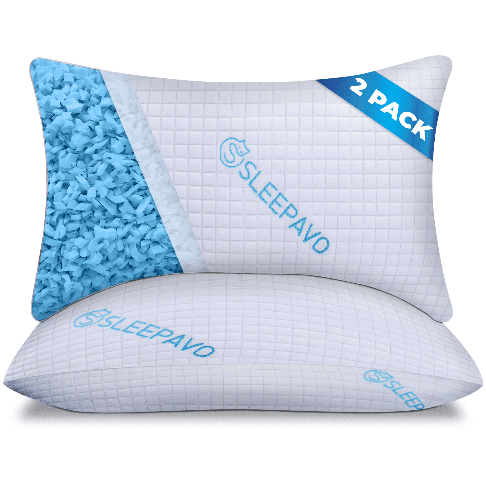 Queen Size Shredded Memory Foam Bed Pillows - 2 Pack Extra Firm Pillows (Set of 2)