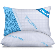 Sleepavo Adjustable Shredded Memory Foam Pillows Queen Size Set of 2 - Extra Soft Cooling Bamboo Bed Pillows for Sleeping - Back, Stomach, Firm Side Sleeper, Comfy Cool - 2 Pack