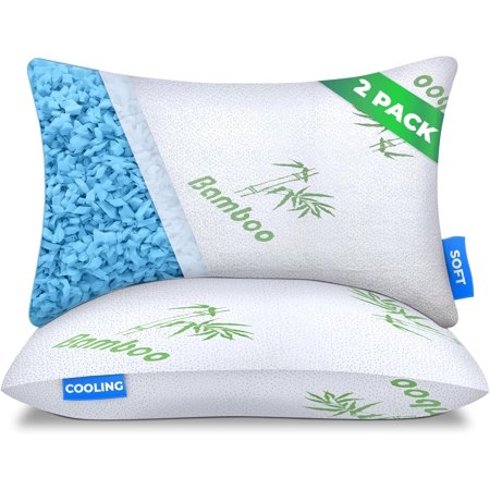 Sleepavo Adjustable Shredded Memory Foam Pillows Queen Size Set of 2 - Extra Soft Cooling Bed Pillows for Sleeping - Back, Stomach, Side Sleeper Firm, Comfy Cool - 2 Pack, Rayon Derived from Bamboo