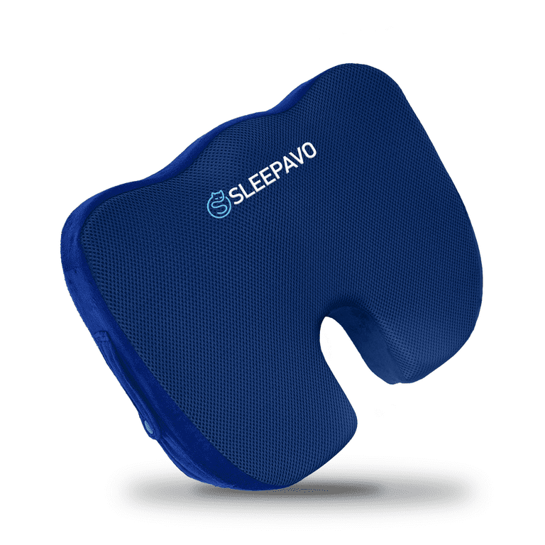 Sleepavo Navy Blue Memory Foam Seat Cushion, Tailbone Pillow