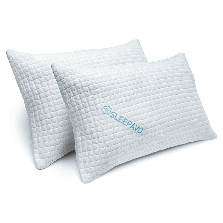 Sleepavo Shredded Memory Foam Cooling Pillows Queen Size Set of 2 - Adjustable Soft & Firm Bed Pillows for Sleeping, White