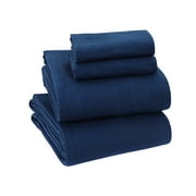 Sleepdown 100% Cotton Cal King Sheet Set - 160 GSM Soft and Cozy Flannel Deep Pocket Bed Sheets - Navy