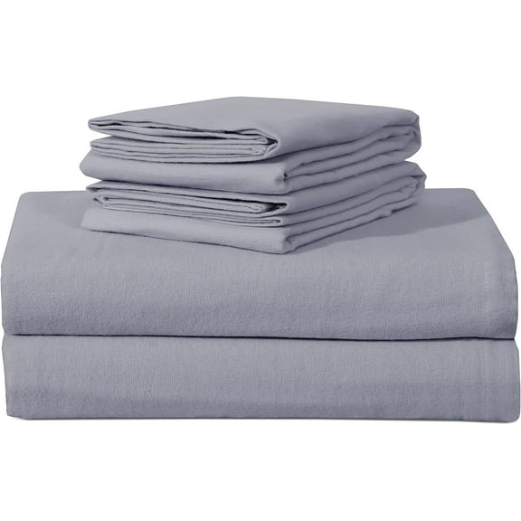 Sleepdown 100% Cotton Flannel Sheets Full Size Bed Sheets Set with Deep Pockets, Brushed Flannel with Elastic Fitted Sheet Set, Soft & Cozy Sheets - 4 Piece Bedding and Pillowcase set - Frost Grey