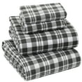 thumbnail image 1 of Sleepdown 100% Cotton Flannel Sheets King Size Bed Sheets Set with Deep Pockets, Brushed Flannel with Elastic Fitted Sheet Set, Soft & Cozy Sheets - 4 Piece Bedding and Pillowcase set - Grey Plaid, 1 of 6