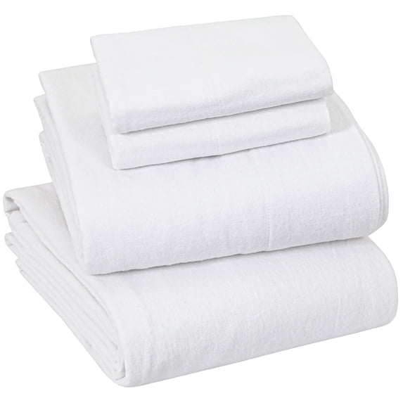 Sleepdown 100% Cotton Flannel Sheets King Size Bed Sheets Set with Deep Pockets, Brushed Flannel with Elastic Fitted Sheet Set, Soft & Cozy Sheets - 4 Piece Bedding and Pillowcase set - White