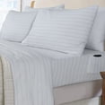 thumbnail image 1 of Sleepdown 100% Cotton Flannel Sheets Queen Size Bed Sheets Set with Deep Pockets, Brushed Flannel with Elastic Fitted Sheet Set, Soft & Cozy Sheets - 4 Piece Bedding and Pillowcase set, White Stripe, 1 of 8