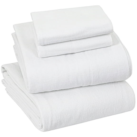Sleepdown 100% Cotton Flannel Sheets Queen Size Bed Sheets Set with Deep Pockets, Brushed Flannel with Elastic Fitted Sheet Set, Soft & Cozy Sheets - 4 Piece Bedding and Pillowcase set - White