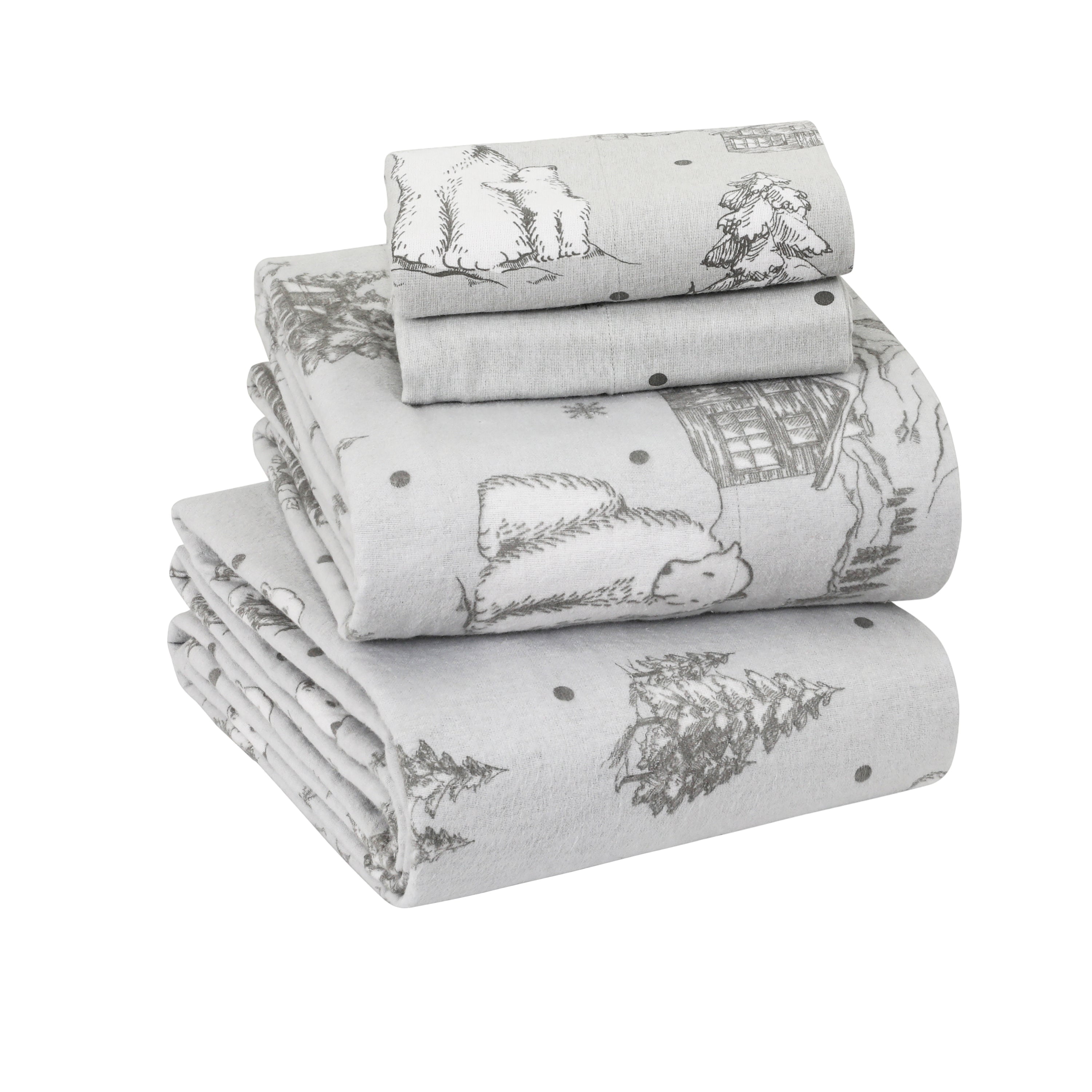 Gray Twin Cotton Flannel Deep Pocket Bed Sheet Set