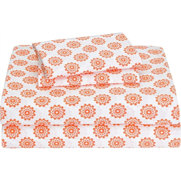 Sleepdown 100% Cotton King Sheet Set, Ultra Soft Cotton Bed Sheet, Cozy percale sheets Elastic Fitted Sheet Set Lightweight and breathable bedding set, Mandalas Coral