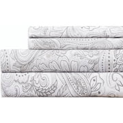Sleepdown 100% Cotton King Sheet Set, Ultra Soft Cotton Bed Sheet, Cozy percale sheets Elastic Fitted Sheet Set Lightweight and breathable bedding set, Paisely Grey