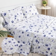 Sleepdown 100% Cotton Queen Size Bed Sheets Set with Deep Pockets, Cozy Percale sheets with Elastic Fitted Sheet Set Ultra Soft Cooling Sheets - 4 Piece Bedding and Pillowcase set, Lavender deal from Walmart