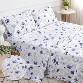 Sleepdown 100% Cotton Queen Size Bed Sheets Set with Deep Pockets, Cozy Percale sheets with Elastic Fitted Sheet Set Ultra Soft Cooling Sheets - 4 Piece Bedding and Pillowcase set, Lavender