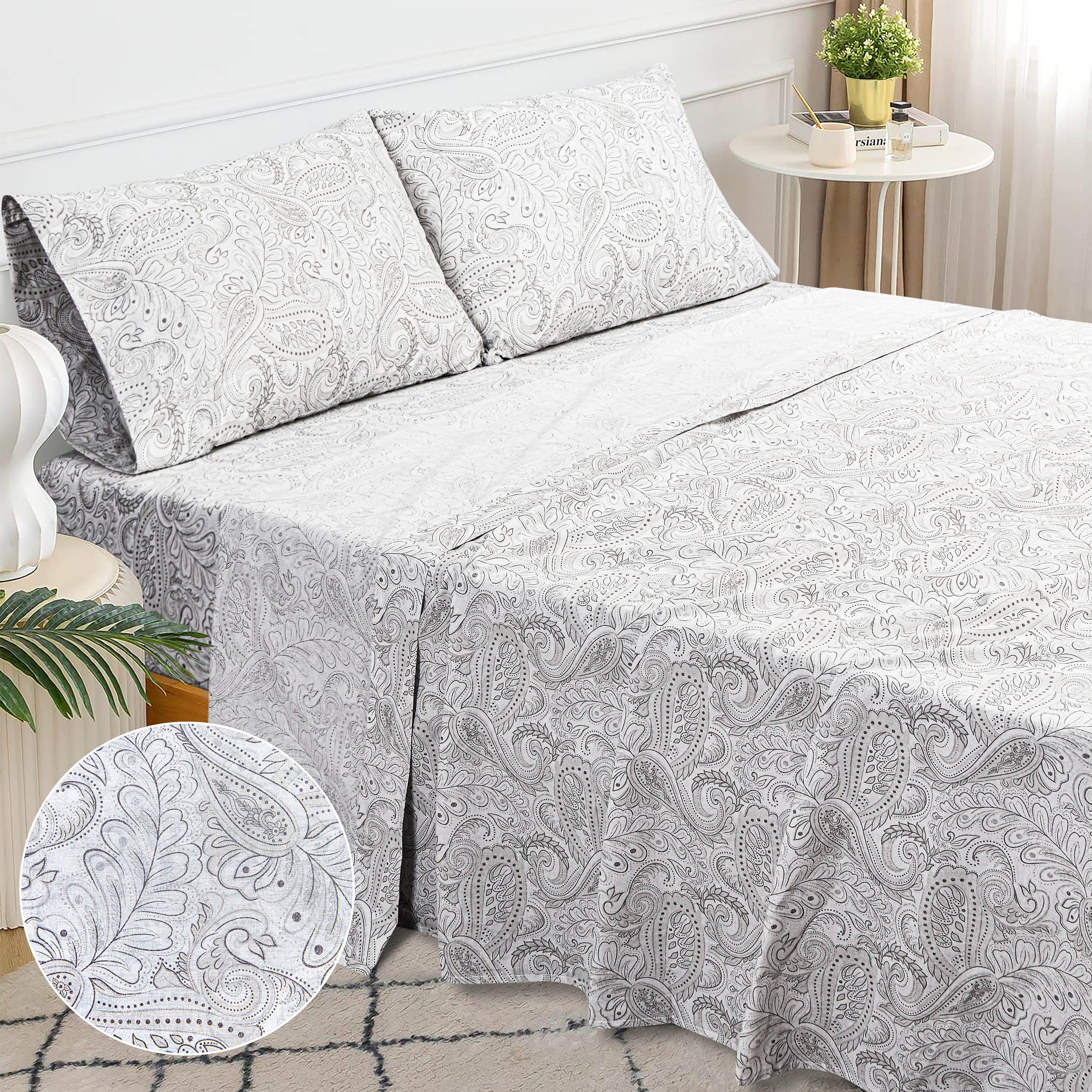 Sleepdown 100 Cotton Queen Bed Sheets, Deep Pockets, Percale, Ultra Soft Cooling, 4pc Set