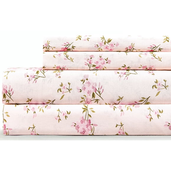 Sleepdown 100% Cotton Twin Size Bed Sheets Set with Deep Pockets, Cozy Percale sheets with Elastic Fitted Sheet Set Ultra Soft Cooling Sheets - 3 Piece Bedding and Pillowcase set, Floral Sheets Twin