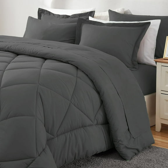 Sleepdown Comforter Set 5-Piece Bed in a Bag - Dark Grey, Twin