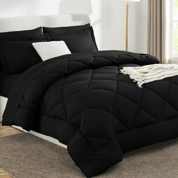 Sleepdown Comforter Set 7-Piece Bed in a Bag - Black, Queen