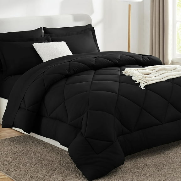 Sleepdown Comforter Set 7-Piece Bed in a Bag - Black, Queen