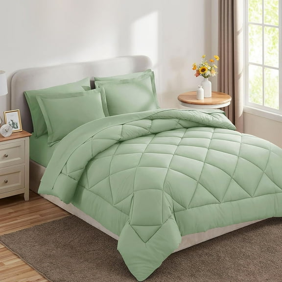 Sleepdown Comforter Set 7-Piece Bed in a Bag - Sage, Queen