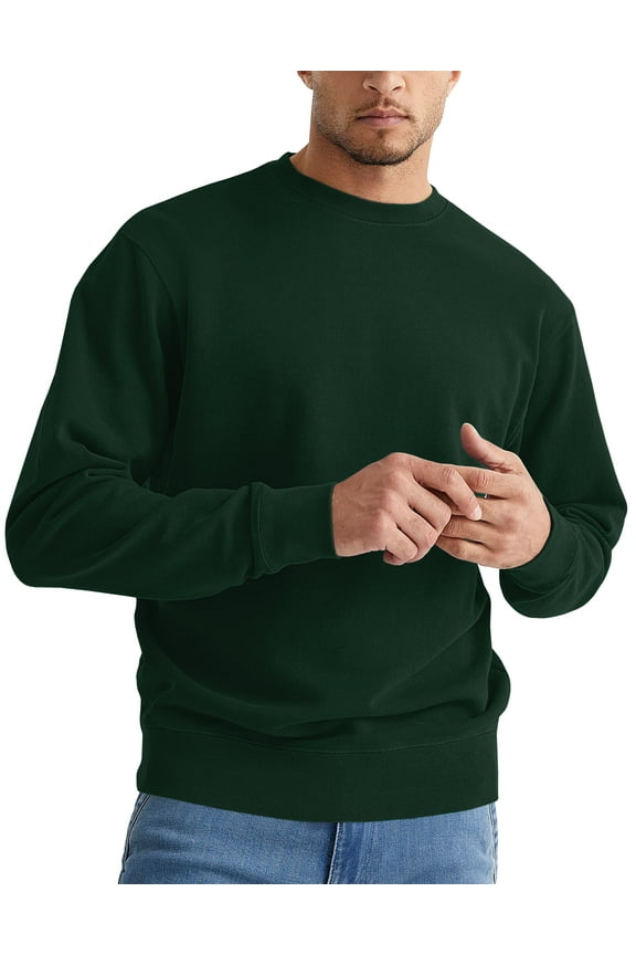 Men's Crewneck Sweatshirt, Soft Midweight Long Sleeve Fleece Sweatshirt for Men, Basic Pullover Mens Sweatshirt - Large, Forest Green