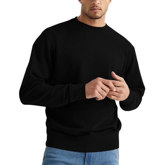Sleepdown Men's Crewneck Sweatshirt, Soft Midweight Long Sleeve Fleece Sweatshirt for Men, Basic Pullover Mens Sweatshirt - Small, Black