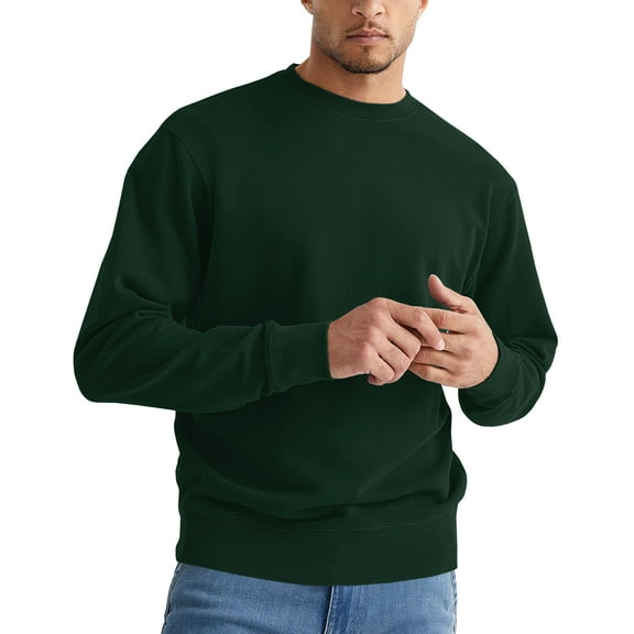 Sleepdown Men's Crewneck Sweatshirt, Soft Midweight Long Sleeve Fleece Sweatshirt for Men, Basic Pullover Mens Sweatshirt - Small, Forest Green