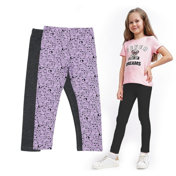 Sleepdown Girls Leggings Pack of 2 Cotton Fleece Lined Full Length Elastic Waistbands with Spandex Pants for Toddler Girls Stretchy Baby Kids Tights Flare Leggings Size 3T Color Dogs Charcoal Walmart ...