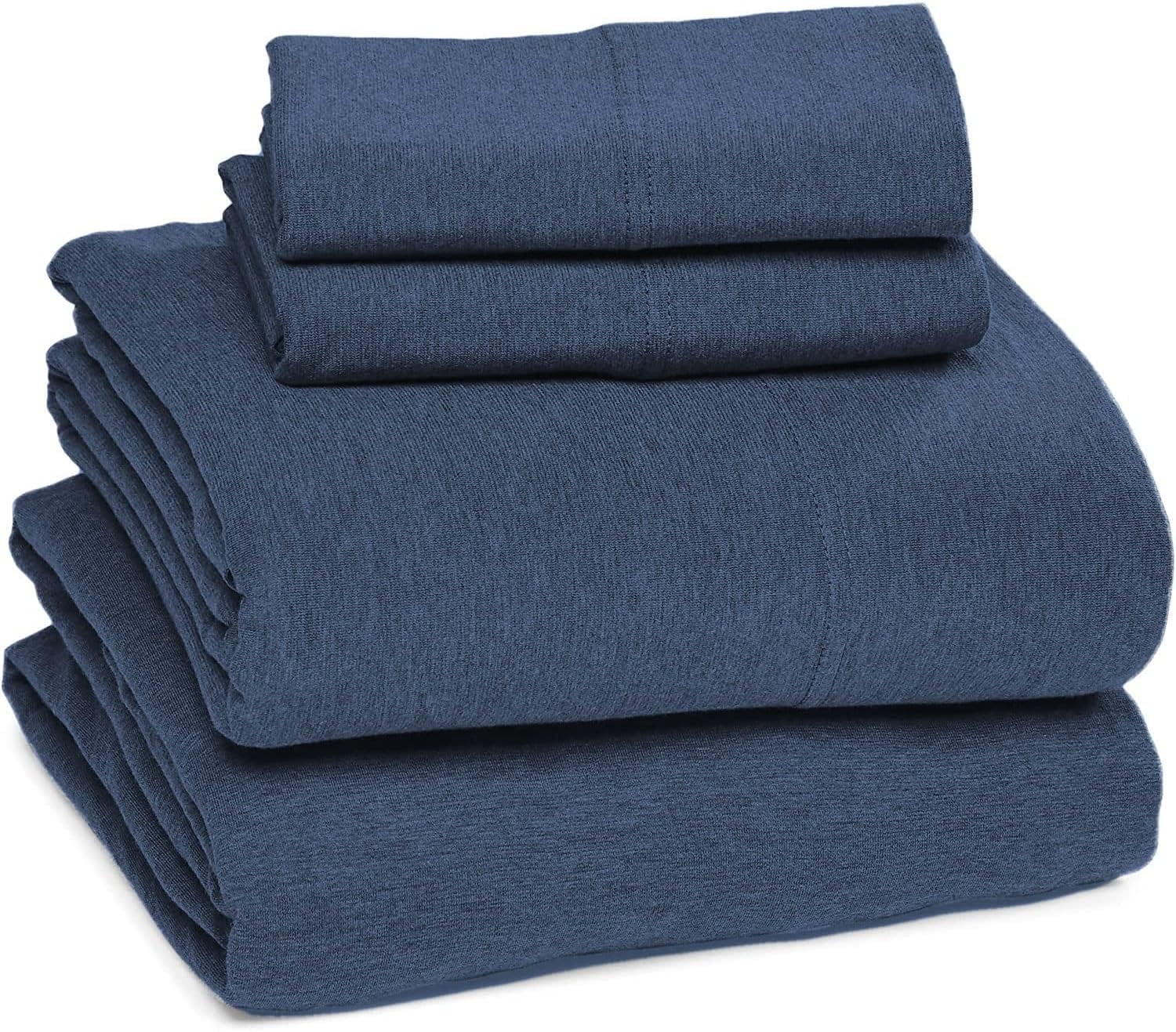 Sleepdown Jersey Knit Full Size Sheets 4pc|100% T-Shirt Cotton Blend Super Soft Breathable Jersey Sheets Full Size Bed | Stretchy Comfy Extra Deep Pocket All Season Jersey Full Size Bed Sheets, Denim