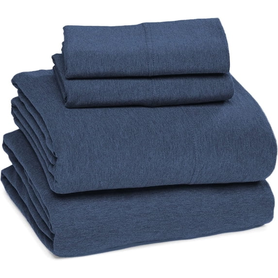 Sleepdown Jersey Knit Full Size Sheets 4pc|100% T-Shirt Cotton Blend Super Soft Breathable Jersey Sheets Full Size Bed | Stretchy Comfy Extra Deep Pocket All Season Jersey Full Size Bed Sheets, Denim
