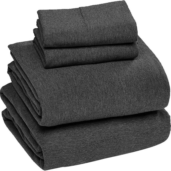 Sleepdown Jersey Knit Full Size Sheets 4pc|100%T-Shirt Cotton Blend Super Soft Breathable Jersey Sheets Full Size Bed|Stretchy Comfy Extra Deep Pocket All Season Jersey Full Size Bed Sheets, Charcoal