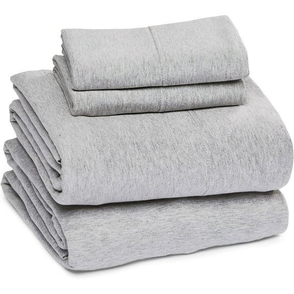 Sleepdown Jersey Knit Full Size Sheets 4pc|100% T-Shirt Cotton Blend Super Soft Breathable Jersey Sheets Full Size Bed, Stretchy Extra Deep Pocket All Season Jersey Full Size Bed Sheets, Heather Grey