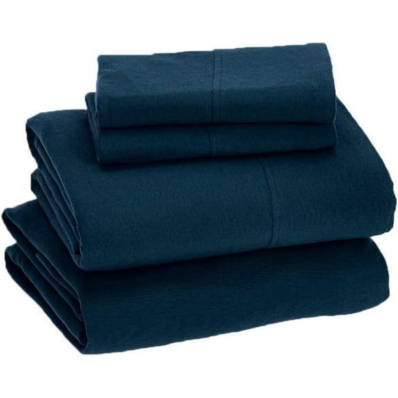 Sleepdown Jersey Knit King Size Sheets Set 4pc | 100% T-Shirt Cotton Blend Soft Breathable Jersey King Sheets | Stretchy Comfy All Season Jersey Sheets King Size | Deep Pocket King Sheet Set, Navy