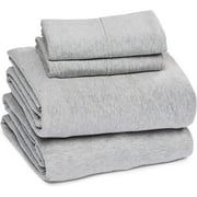 Sleepdown Jersey Knit Queen 4pc Set|100% T-Shirt Cotton Blend Ultra-Soft Breathable Sheets Queen Size Bed Set|Stretchy Comfy All Season Jersey Sheets Queen Set, Deep Pocket Queen Sheets, Heather Grey