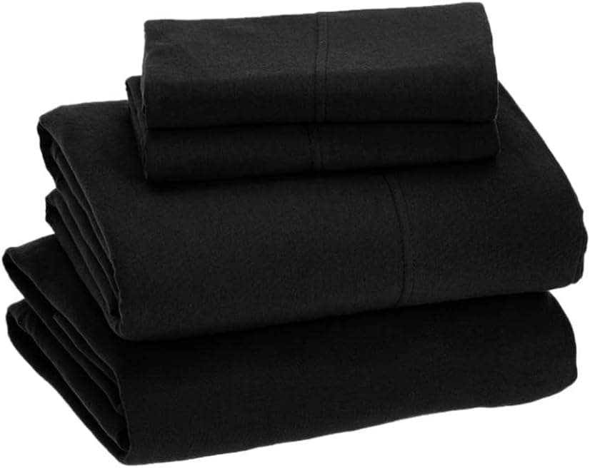 Sleepdown Jersey Knit Queen 4pc Set| 100% T-Shirt Cotton Blend Ultra-Soft Breathable Sheets Queen Size Bed Set | Stretchy Comfy All Season Jersey Sheets Queen Set | Deep Pocket Queen Sheets, Black