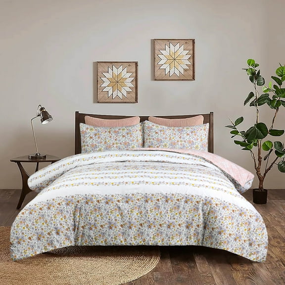 Sleepdown King Size Comforter Set - Lightweight All Season Pink Floral Comforter King Size, Soft Breathable Microfiber King Comforter Set, Reversible Floral Comforters King Size & 2 Pillow Shams