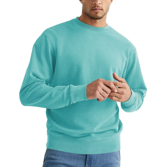 Sleepdown Men's Crewneck Sweatshirt, Soft Midweight Long Sleeve Fleece Sweatshirt for Men, Basic Pullover Mens Sweatshirt - Large, Cascade Green