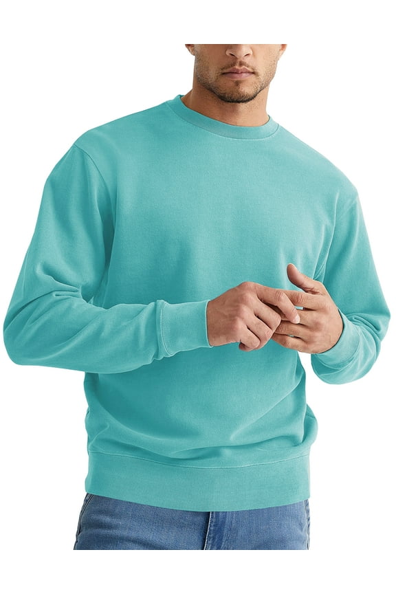 Men's Crewneck Sweatshirt, Soft Midweight Long Sleeve Fleece Sweatshirt for Men, Basic Pullover Mens Sweatshirt - Large, Cascade Green