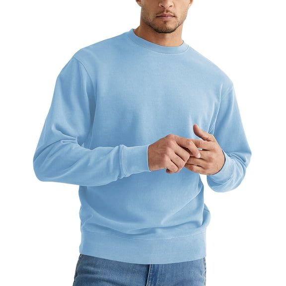 Sleepdown Men's Crewneck Sweatshirt, Soft Midweight Long Sleeve Fleece Sweatshirt for Men, Basic Pullover Mens Sweatshirt - Large, Ice Blue
