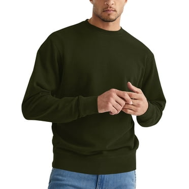 Sleepdown Men's Crewneck Sweatshirt, Soft Midweight Long Sleeve Fleece Sweatshirt for Men, Basic Pullover Mens Sweatshirt - Large, Olive