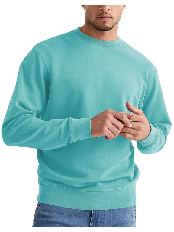 Men's Crewneck Sweatshirt, Soft Midweight Long Sleeve Fleece Sweatshirt for Men, Basic Pullover Mens Sweatshirt - Small, Cascade Green