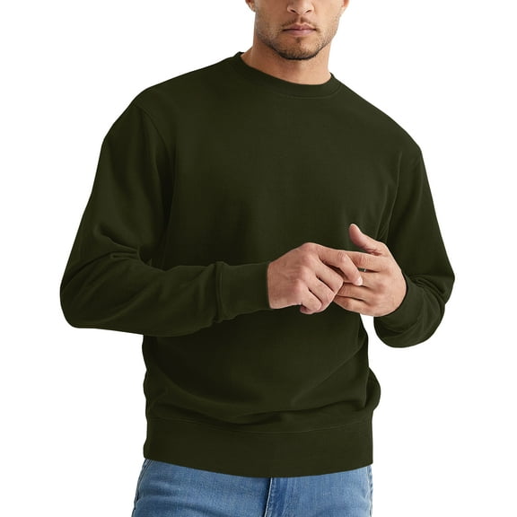 Sleepdown Men's Crewneck Sweatshirt, Soft Midweight Long Sleeve Fleece Sweatshirt for Men, Basic Pullover Mens Sweatshirt - Small, Olive