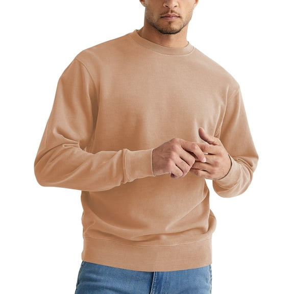 Sleepdown Men's Crewneck Sweatshirt, Soft Midweight Long Sleeve Fleece Sweatshirt for Men, Basic Pullover Mens Sweatshirt - XLarge, Khaki