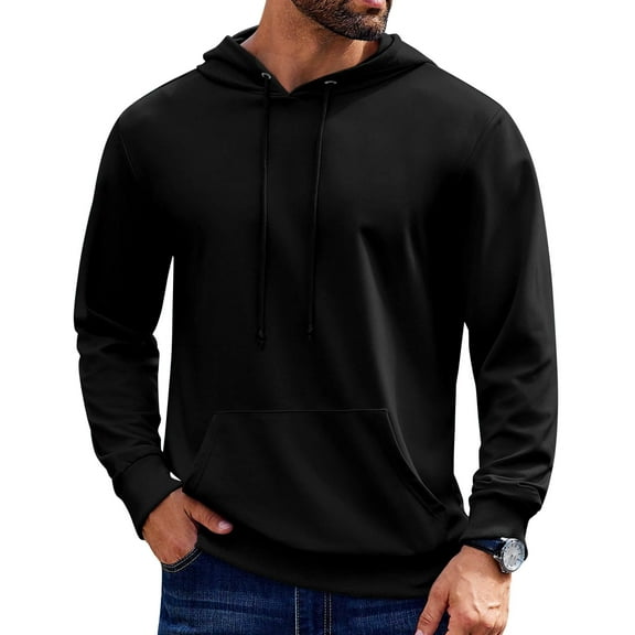 Sleepdown Men’s Pull Over Hoodie, Midweight Fleece Hoodies for Men, Hooded Sweatshirt for Men – Black, Large