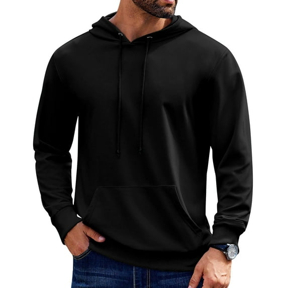Sleepdown Men’s Pull Over Hoodie, Midweight Fleece Hoodies for Men, Hooded Sweatshirt for Men – Black, Large
